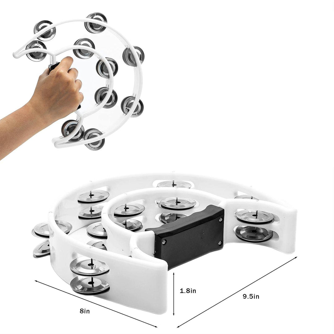 Tambourine with Double Row Metal Jingles Hand Held Percussion Tambourines Musical Educational Instrument for Adults Church KTV Party (White)