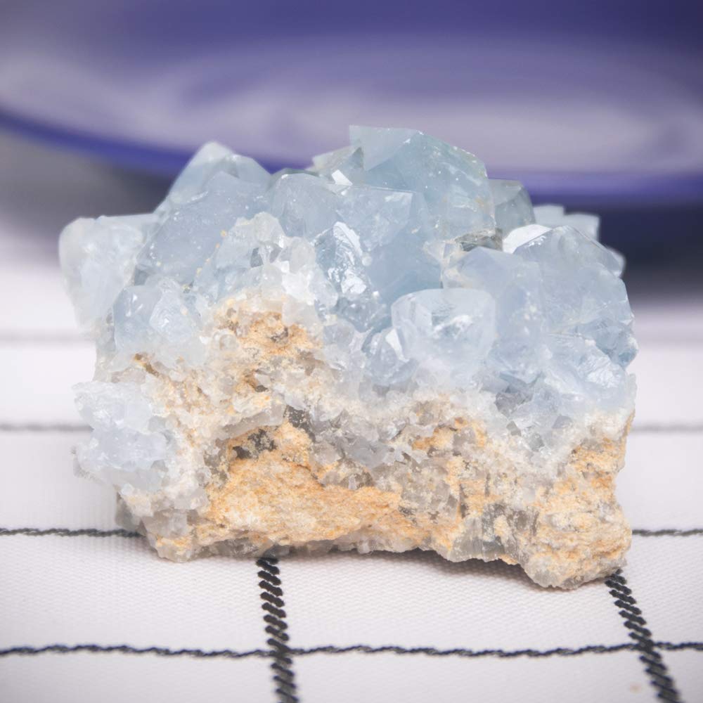 A-Grade Celestite Natural Blue Celestite Cluster Specimen for Home Decor, 2-6 Ounce