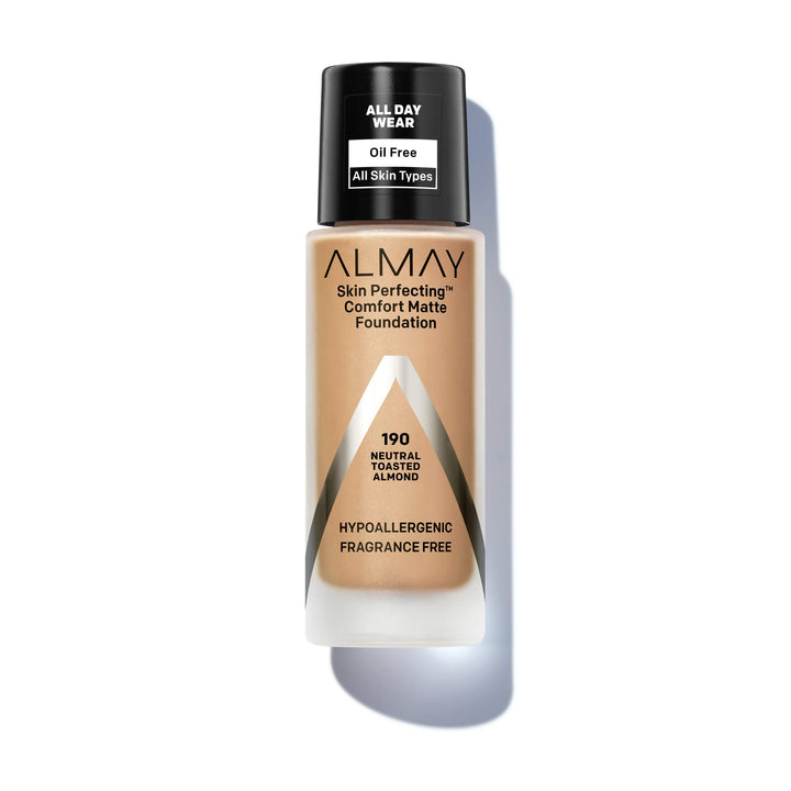 Skin Perfecting Comfort Matte Foundation, Hypoallergenic, Cruelty Free, -Fragrance Free, Dermatologist Tested Liquid Makeup, Neutral Toasted Almond, 1 Fluid Ounce