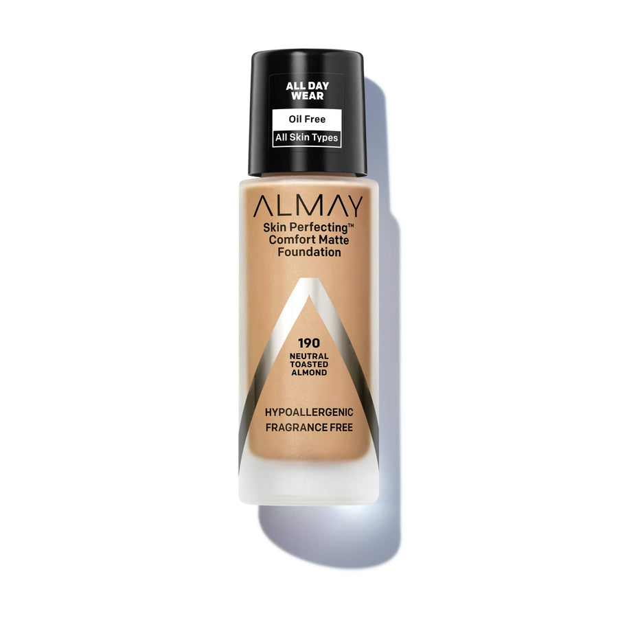 Skin Perfecting Comfort Matte Foundation, Hypoallergenic, Cruelty Free, -Fragrance Free, Dermatologist Tested Liquid Makeup, Neutral Toasted Almond, 1 Fluid Ounce