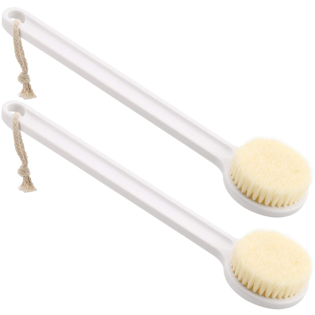 2Pcs Back Scrubber for Shower 14in Shower Brush for Body with Comfy Bristles for Wet or Dry Brushing (White)