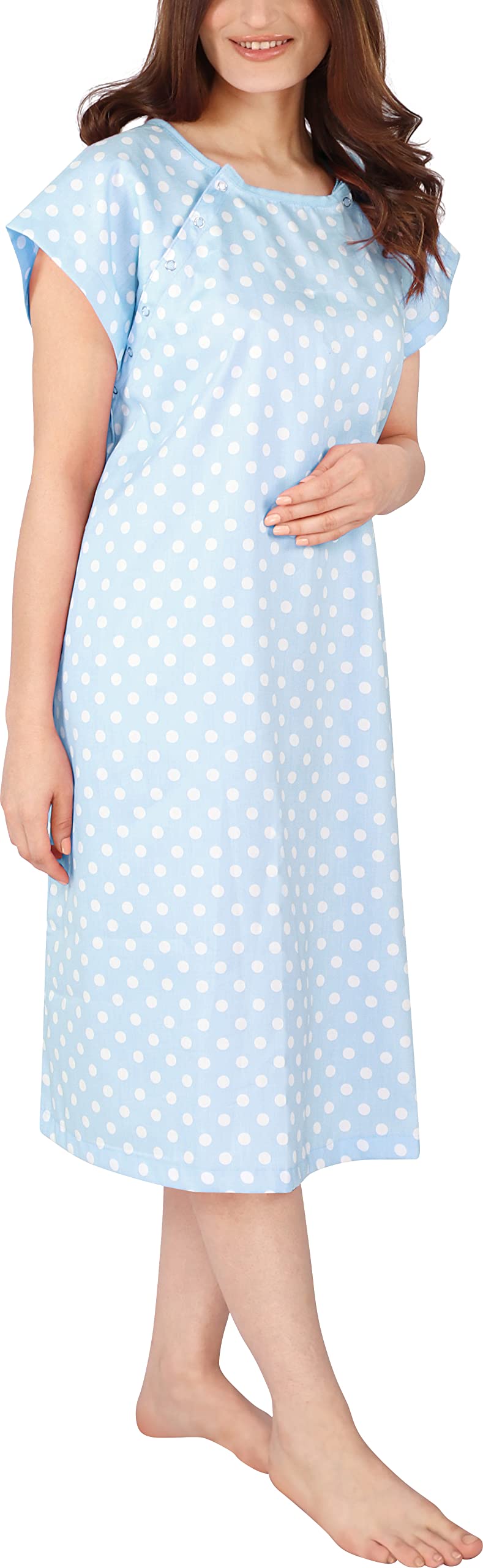 Utopia Care Women's Hospital Gown Soft Comfortable and Stylish Patient Gown, Small-Medium, Polkadots Blue