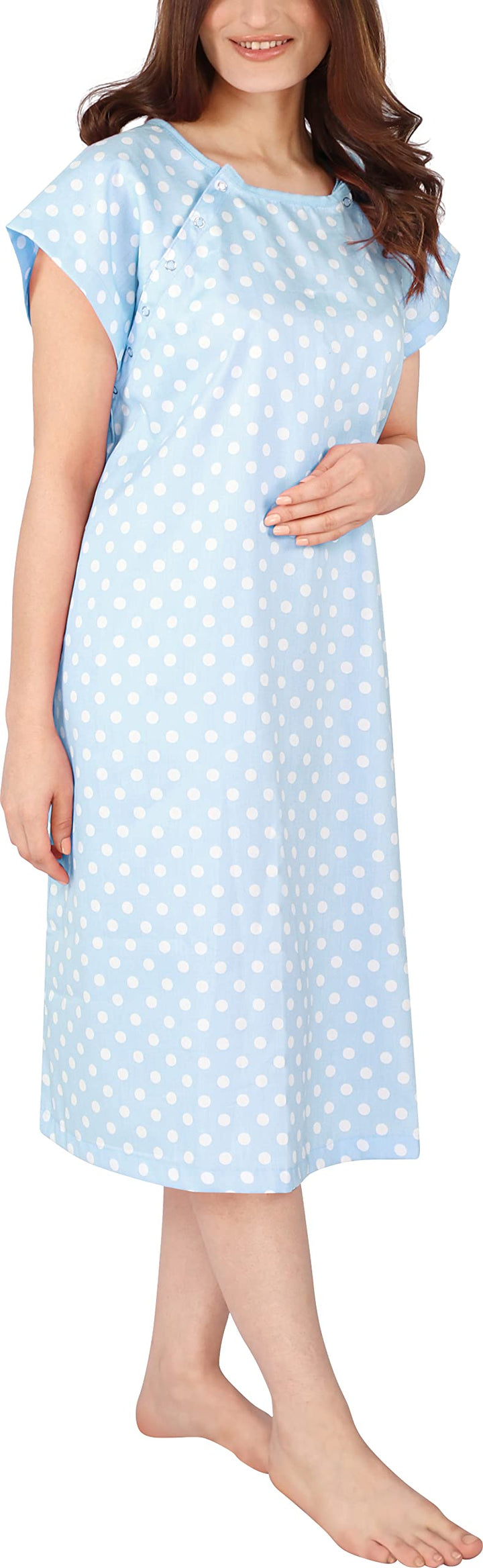 Utopia Care Women's Hospital Gown Soft Comfortable and Stylish Patient Gown, Small-Medium, Polkadots Blue