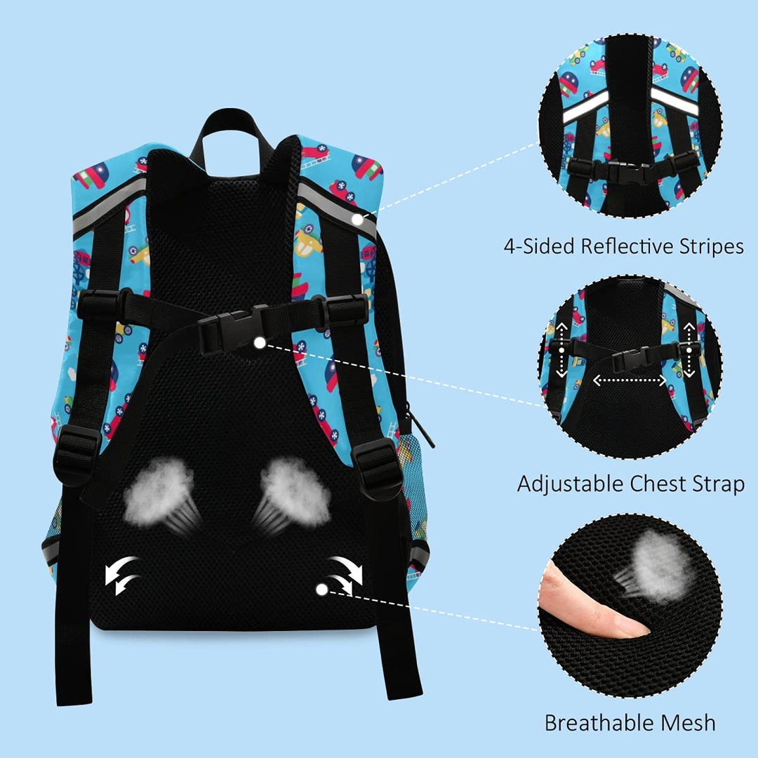 ALAZA Toddler Backpack for Boys Girls,Transportation Red Cartoon Cars Kid's Backpack,Kindergarten Children Bag Preschool Nursery Travel Bag Daycare Bag with Safety Leash