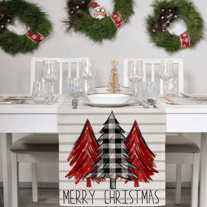 Merry Christmas Tree Table Runner 13x72 Inches, Stripe Winter Holiday Indoor Outdoor Table Decoration for Home