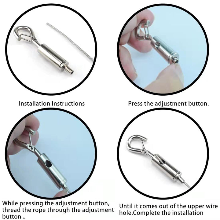 4-Pack Stainless Steel Wire Rope with Adjustable Hooks 6.5ft Length Hanging Rope for Picture/Flower Baskets/Sports Equipment/Clothesline/Luggage/Moving, Supports Up to 175lb