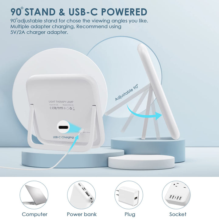 Light Therapy Lamp, Ultra-Thin UV-Free 10000 Lux Therapy Light, Touch Control with Stepless Brightness Levels and 4 Timer Function, Memory Function, 90°Rotatable Stand for a Happy Life