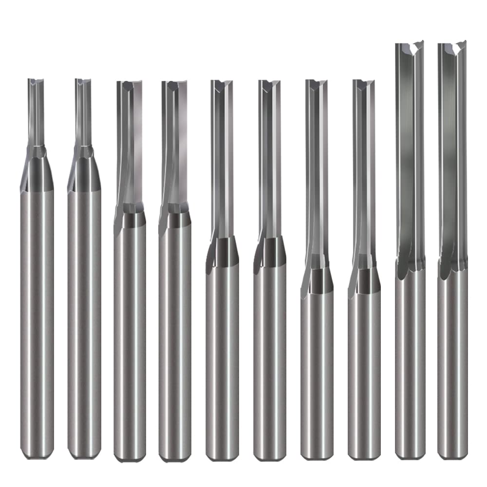 1/8 Inch Straight Router Bits Set (CED 1.0mm 1.5mm 2.0mm 2.5mm 3.175mm ) Milling Cutter 2 Flutes Double Edged CNC Cutting Tungsten Steel for Wood MDF Acrylic Milling