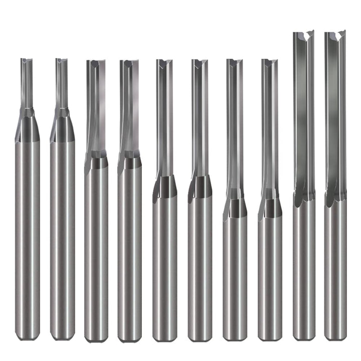 1/8 Inch Straight Router Bits Set (CED 1.0mm 1.5mm 2.0mm 2.5mm 3.175mm ) Milling Cutter 2 Flutes Double Edged CNC Cutting Tungsten Steel for Wood MDF Acrylic Milling