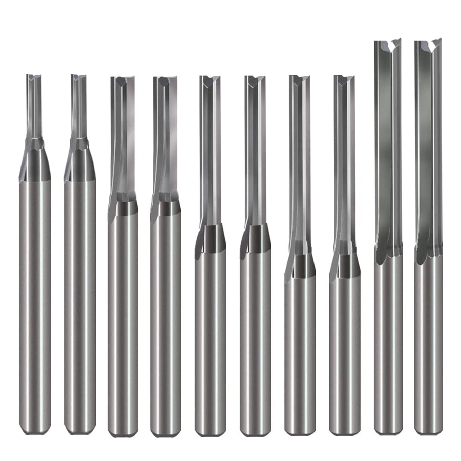 1/8 Inch Straight Router Bits Set (CED 1.0mm 1.5mm 2.0mm 2.5mm 3.175mm ) Milling Cutter 2 Flutes Double Edged CNC Cutting Tungsten Steel for Wood MDF Acrylic Milling