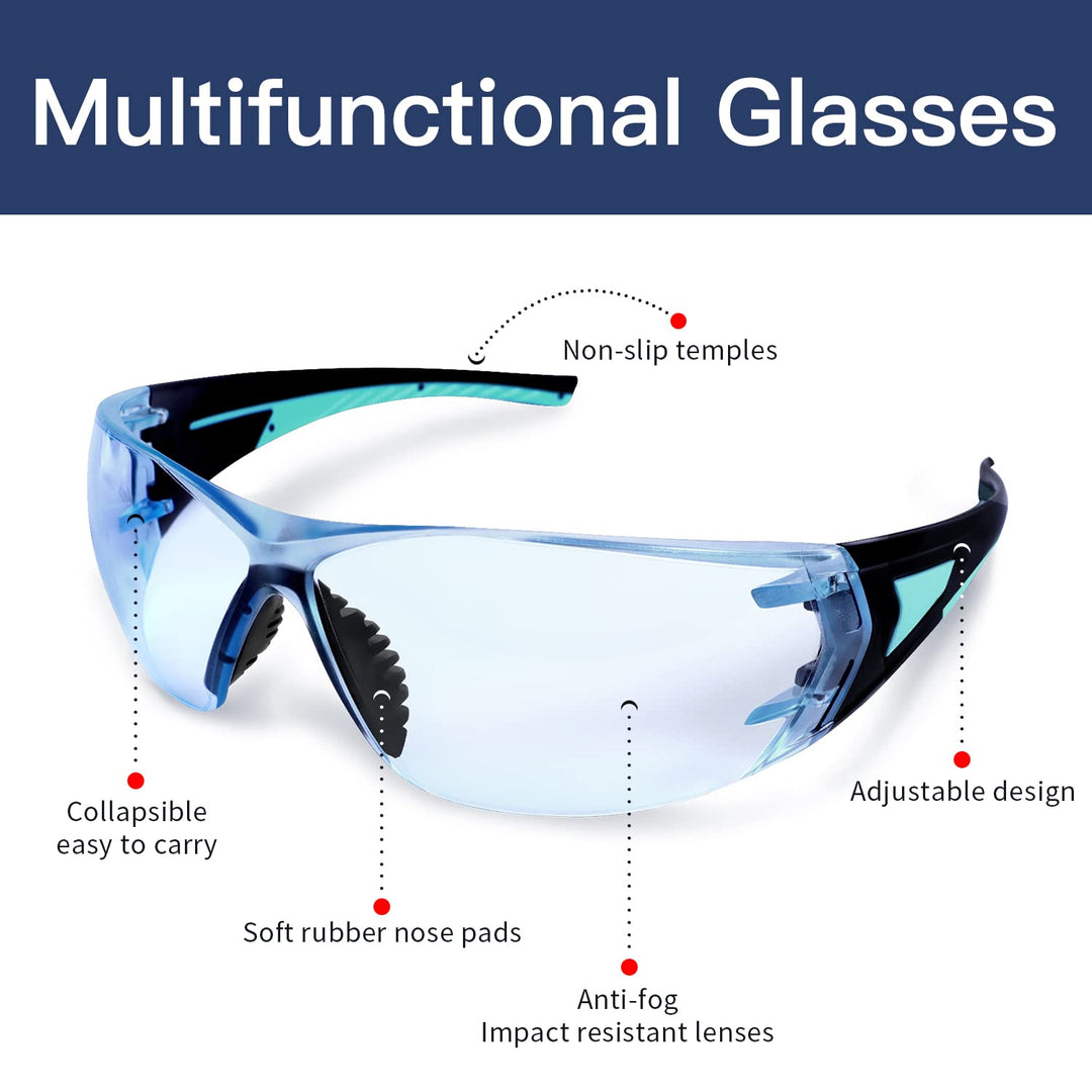 Safety Glasses,ANSI Z87,Anti Fog Impact Resistant Wear Resistant Lens,UV Protection,Non-Slip Temples,Eye Protection,Safety glasses for Shooting Range, Cycling, Lab, Construction(Blue)