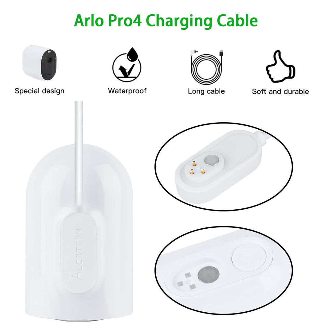 2Pack 16.4Ft/5m Power Cable for Arlo Pro 3/Pro 3 Floodlight/Arlo Pro 4/Arlo Pro 5S/Arlo Ultra/Arlo Ultra 2 Camera, Weatherproof Outdoor Magnetic Charging Cable with Power Adapter - White