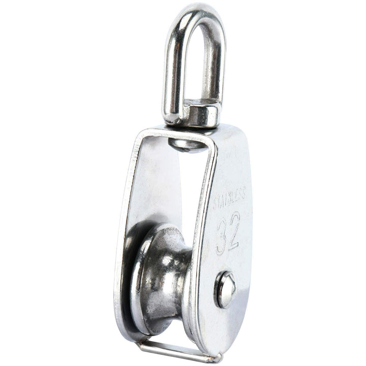 Single Pulley Block Sets, 304 Stainless Steel Lifting Single Pulley Block Cable Wire Towing Wheel with Snap Hook Clip (M32/32mm, 1PC)