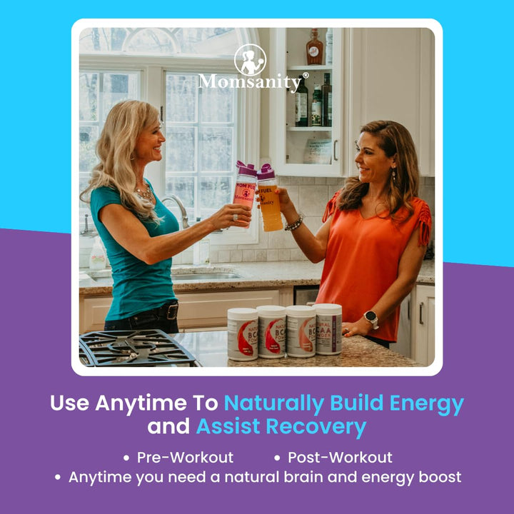 Momsanity BCAA Powder Preworkout for Women - Naturally Sweetened with Stevia, Erythritol, & Monk Fruit + Delicious Recipe Guide PDF | 3:1:1 Ratio of Amino Acids | 40 Servings (Fruit Punch)