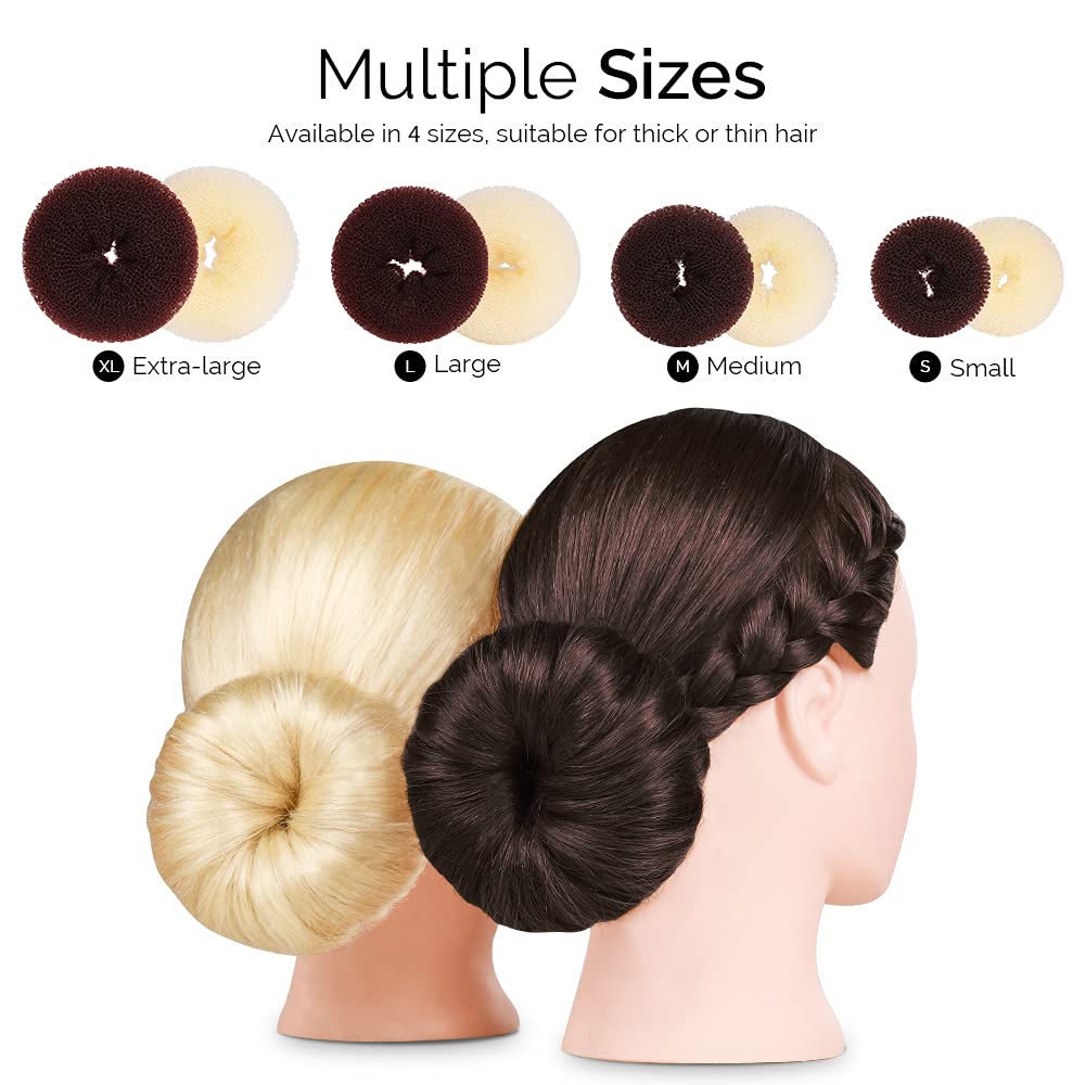 8pcs Hair Donut Bun, Ballet Hair Accessories with 4pcs Dark Brown Donut Bun Maker&4pcs Beige Sock Bun, 5 pieces Hair Elastic Bands, 20 pieces Hair Pins, (2 extra-large, 2 large, 2 medium and