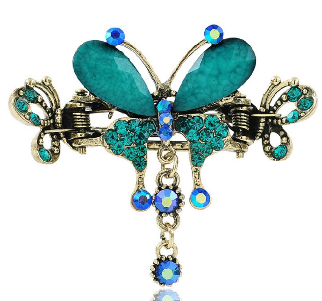 Retro National Style Hair Clip Alloy Water Drill Crab Butterfly Grip Clip Headgear