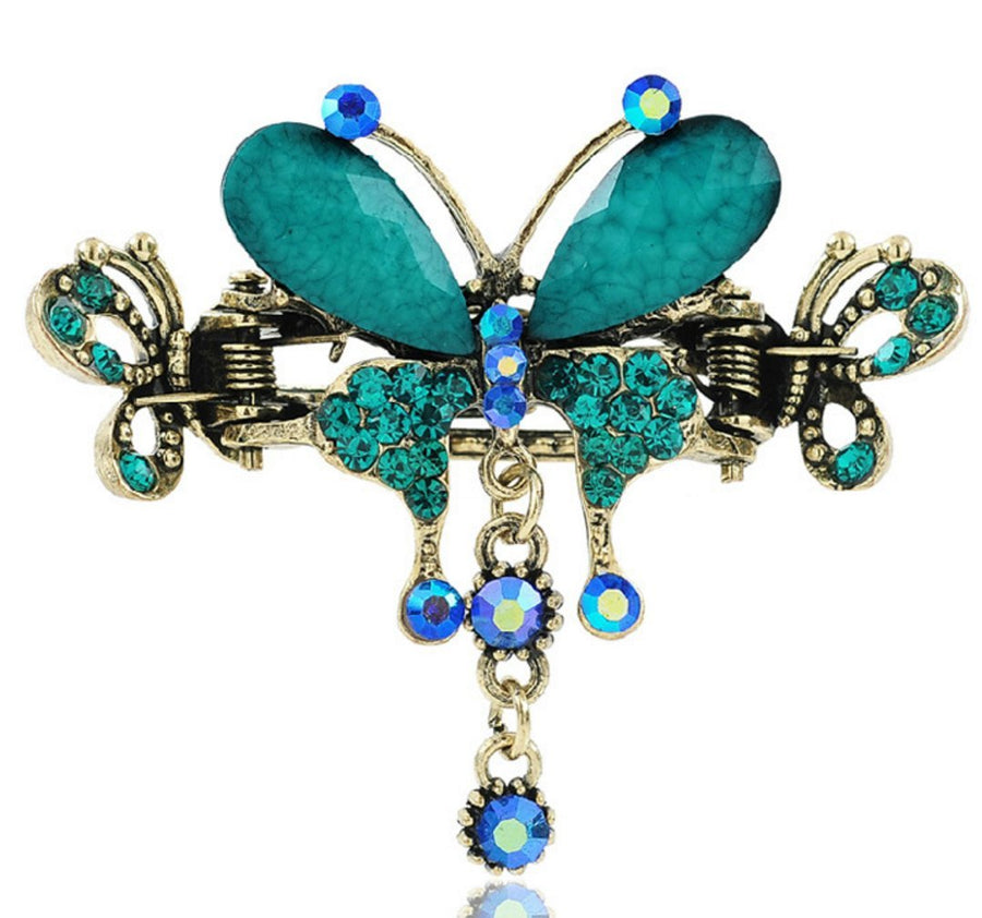 Retro National Style Hair Clip Alloy Water Drill Crab Butterfly Grip Clip Headgear