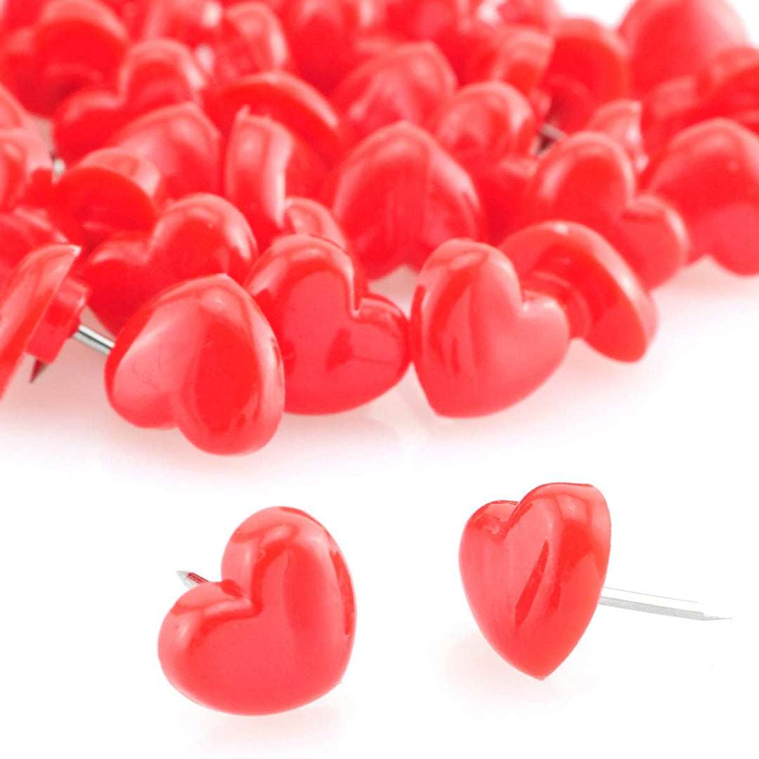 Heyous 100pcs Heart Shaped Push Pins Pink and Red Plastic Thumbtacks for Cork Board DIY Decoration