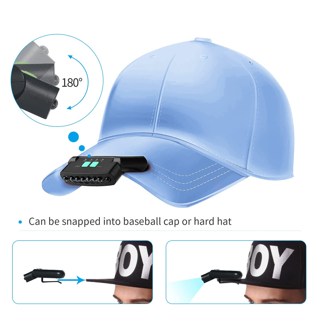 Cap Hat Light Headlamp For Runners, Usb Rechargeable Cap Visor Led Light, 2 Modes Clip On Hat Light Sensor Turn On/Off Rotatable Headlamps For Camping Hunting Fishing Outdoor Running (2 Packs)
