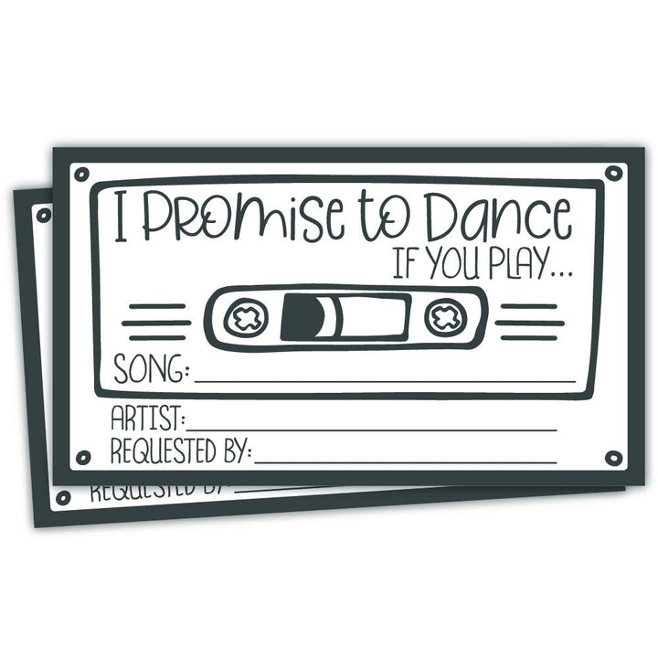 50 Retro Cassette Promise to Dance Cards - Song Request Cards for Wedding - Music Suggestion Tickets