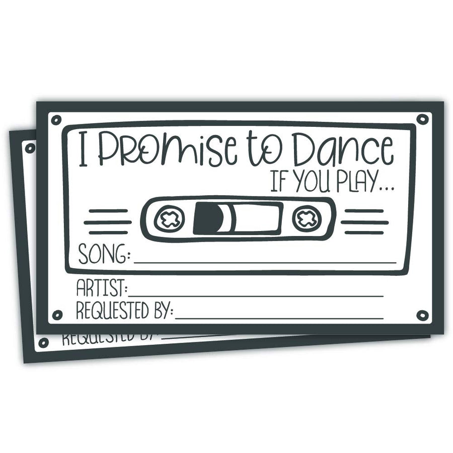 50 Retro Cassette Promise to Dance Cards - Song Request Cards for Wedding - Music Suggestion Tickets