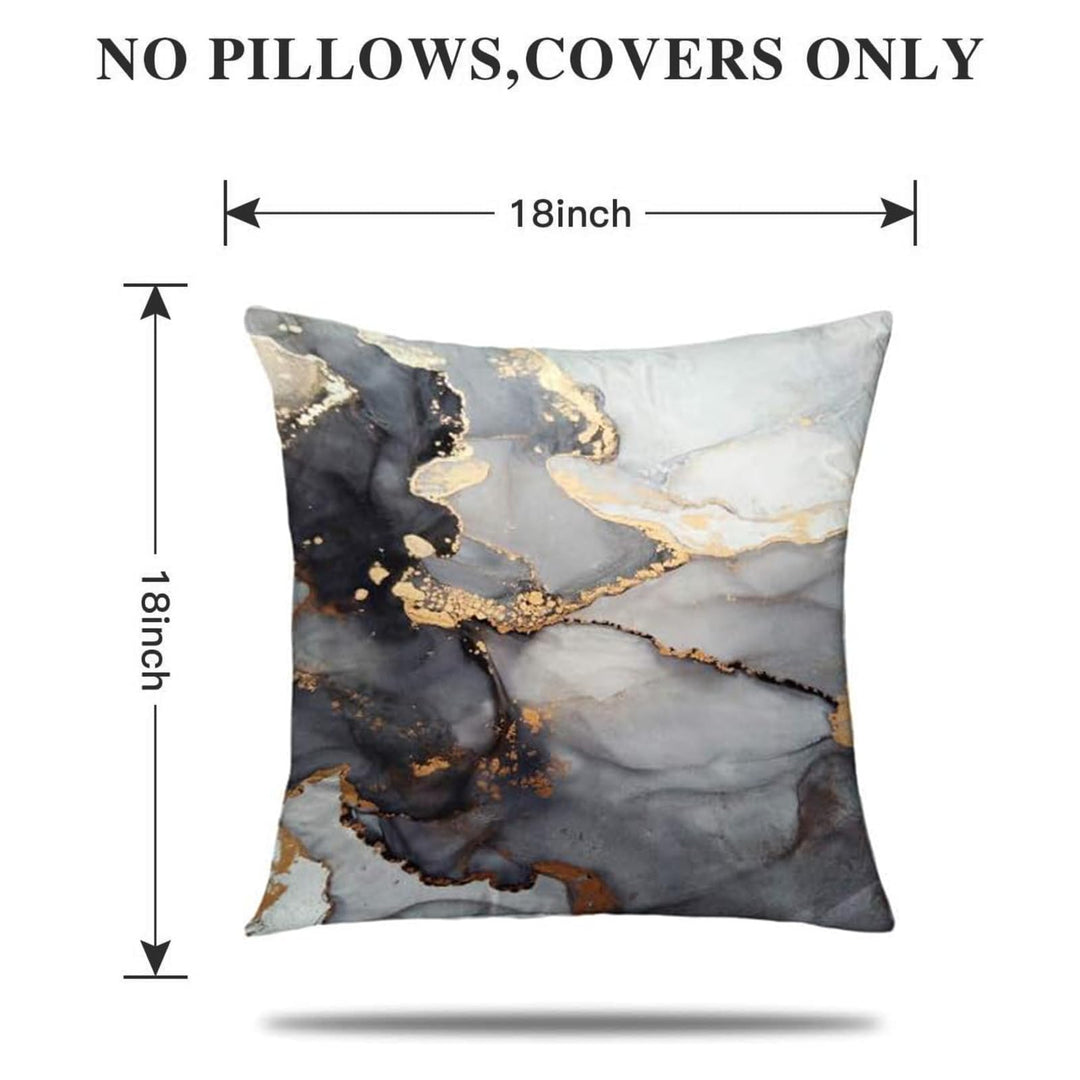 Marble Texture Black and Gold Silver Decorative Throw Pillow Covers Luxury Abstract Fluid Art Ink Soft Velvet Pillow Case Square Cushion Covers for Couch Living Room 18 x 18 Inch Set of 4