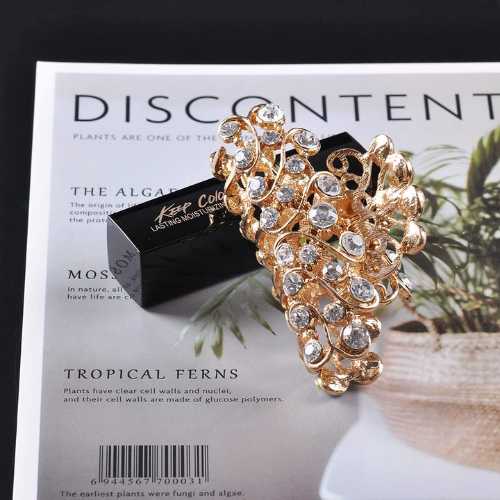 Gold Diamante Hair Claw Clip Grip Pink Crystal Bridal Party Prom New