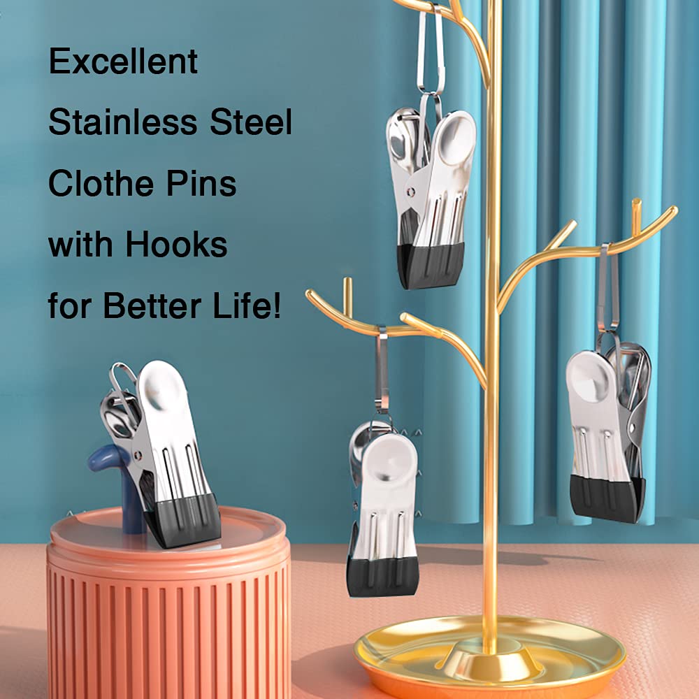 10 Pack Clothes Pins for Laundry Clips, Heavy Duty Multipurpose Stainless Steel Clothespins, Clips Drying Pegs Clamps for Clothesline Outdoor Kitchen Food Bag