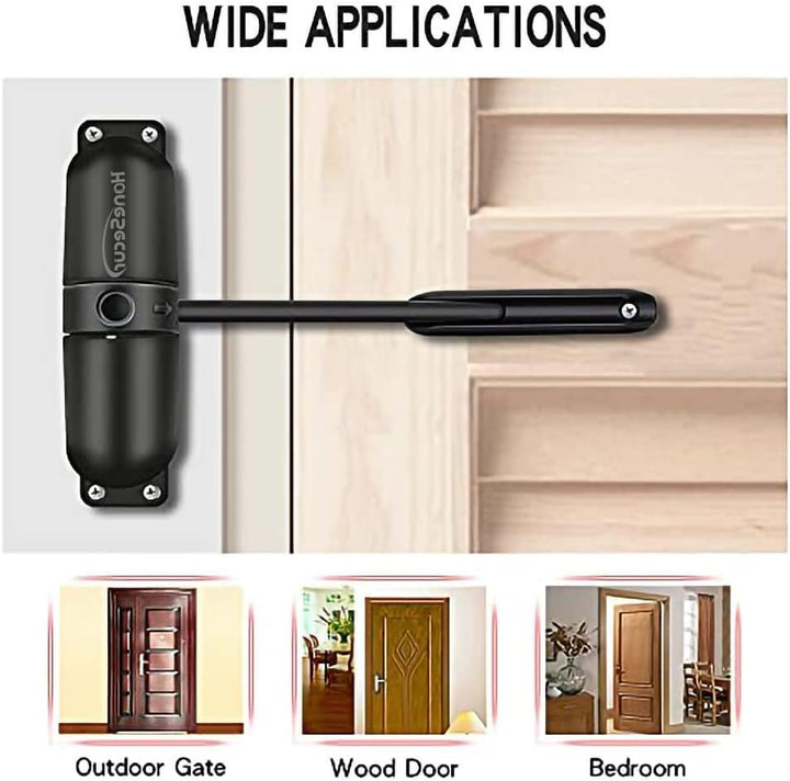 Safety Spring Door Closers, Adjustable Closing Door Hinge, Automatic Stopper Fire Rated, to Convert Hinged Doors to Self Closing Doors - Black