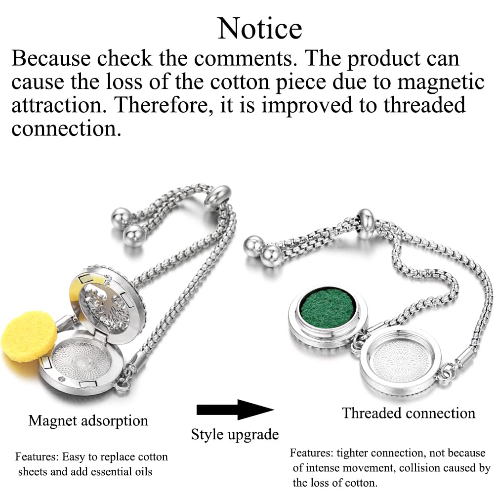 JEAN SMILE Essential Oil Diffuser Bracelet Aromatherapy Locket Scent Bracelet Adjustable Bracelet Styles Set with 10 Refill Pads,Pads Send a Beautiful Gift Box