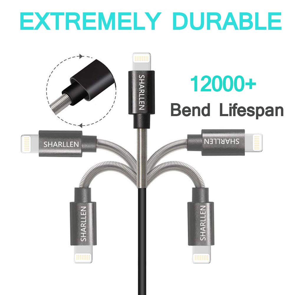 iPhone Cable Durable Lightning Charger Cable Spring iPhone Cord Fast iPhone Data Cable 5Pack 6FT USB Lightning Charging Cable Compatible iPhone XS/Max/XR/X/8/8P/7/7P/6S/iPad/iPod/IOS (Black)