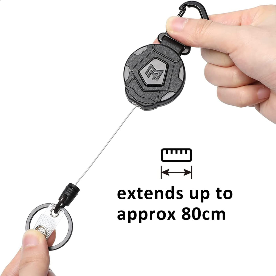 Retractable Badge Holder, Heavy Duty Carabiner Keychain, Tactical ID Card Holder with 31.5 Retractable Badge Reel, Black