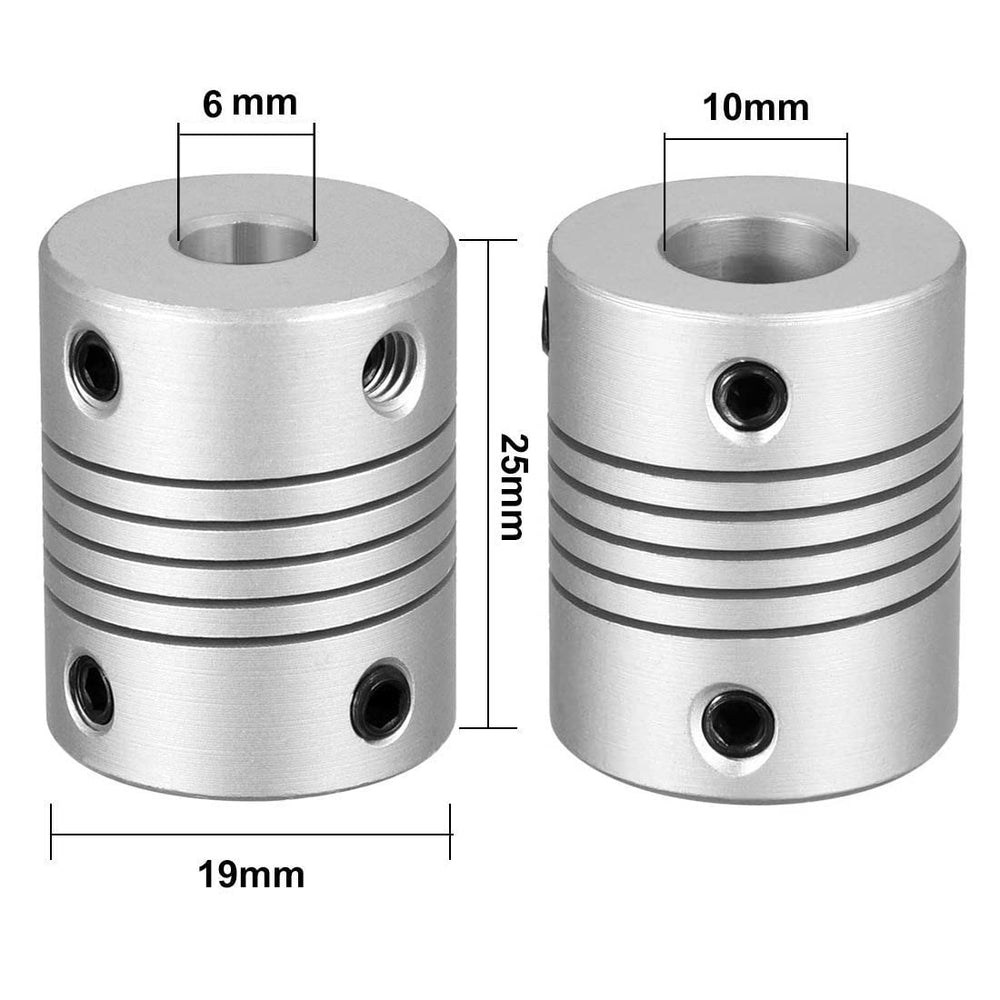 5Pcs Aluminum Alloy Shaft Coupling Flexible Coupler Motor Connector Joint (6mm to 10mm,L25xD19)