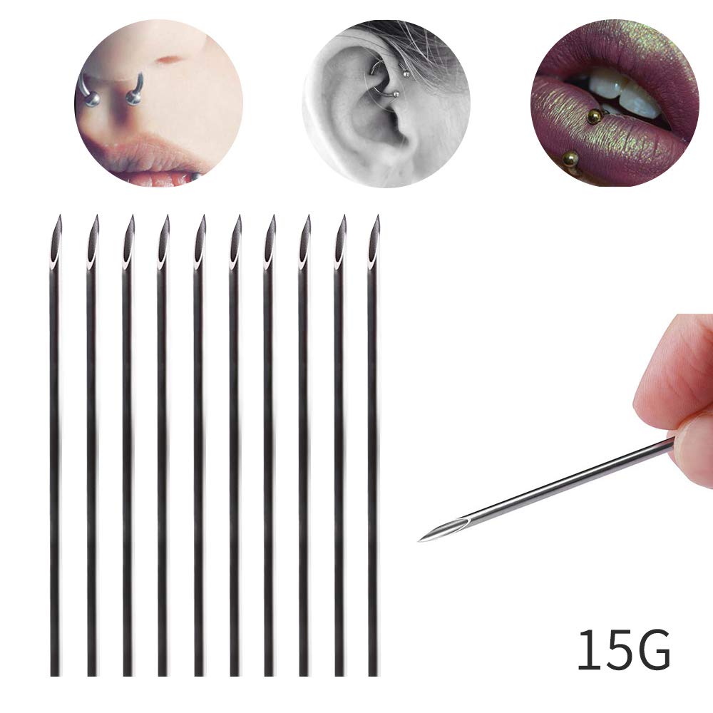 100pcs Tattoo Piercing Needle with Body Ear Navel Nipple For piercing Supplies (15G)