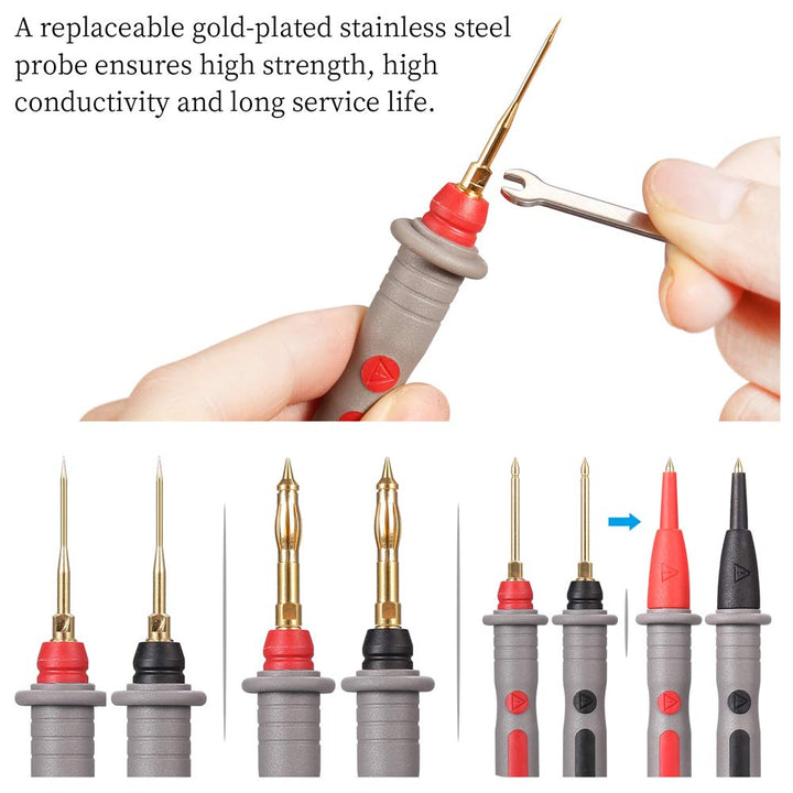 25-Piece Multimeter Leads Kit, Professional and Upgraded Test Leads Set with Replaceable Gold-Plated Multimeter Probes, Alligator Clips, Test Hooks and Back Probe Pins.