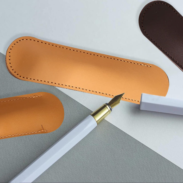 Set of 3 Leather Fountain Pen Sleeve Case Holder Pencil Pouch for Single Pen Office Accessories