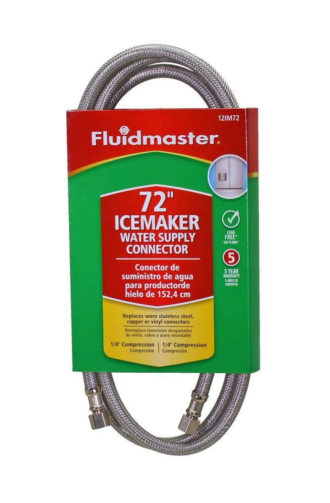 Fluidmaster 12IM72 Ice Maker Connector, Braided Stainless Steel - 1/4 Compression Thread x 1/4 Compression Thread, 6 Ft. (72) Length