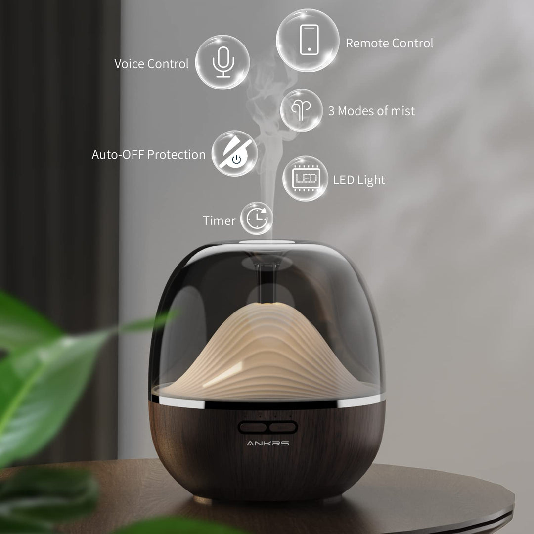 Smart WiFi Essential Oil 600ml Air Diffuser &amp; Humidifier Compatible with Alexa/Google Home, Mountain Scent Diffuser with Multicolor LED, Timer for Bedroom Large Room and Home-Black Walnut