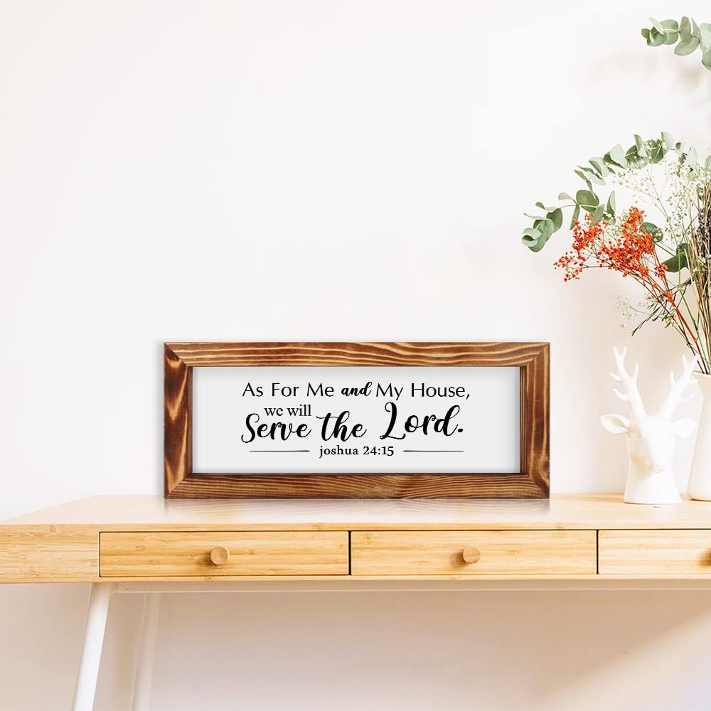 Framed Wooden Bible Verses Sign Wall Decor (15.8x6.3), Farmhouse Christian Scripture Wall Art, Serve the Lord Joshua 24 15 God Plaque for Mother&#39;s Day/Housewarming Gift