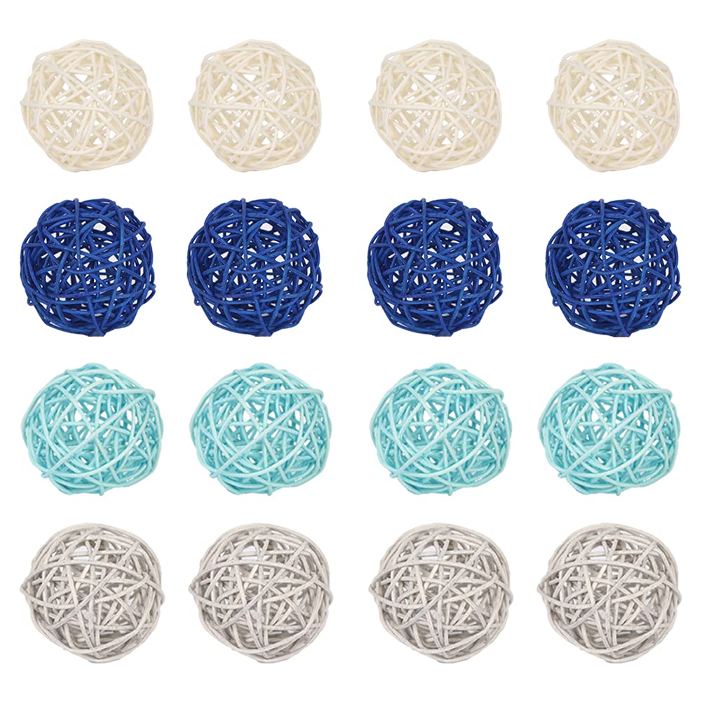 20PCS Large Blue Wicker Rattan Balls, 2.8 Inches, Vase Fillers for Table Centerpieces, Weddings, Parties, Aromatherapy Accessories