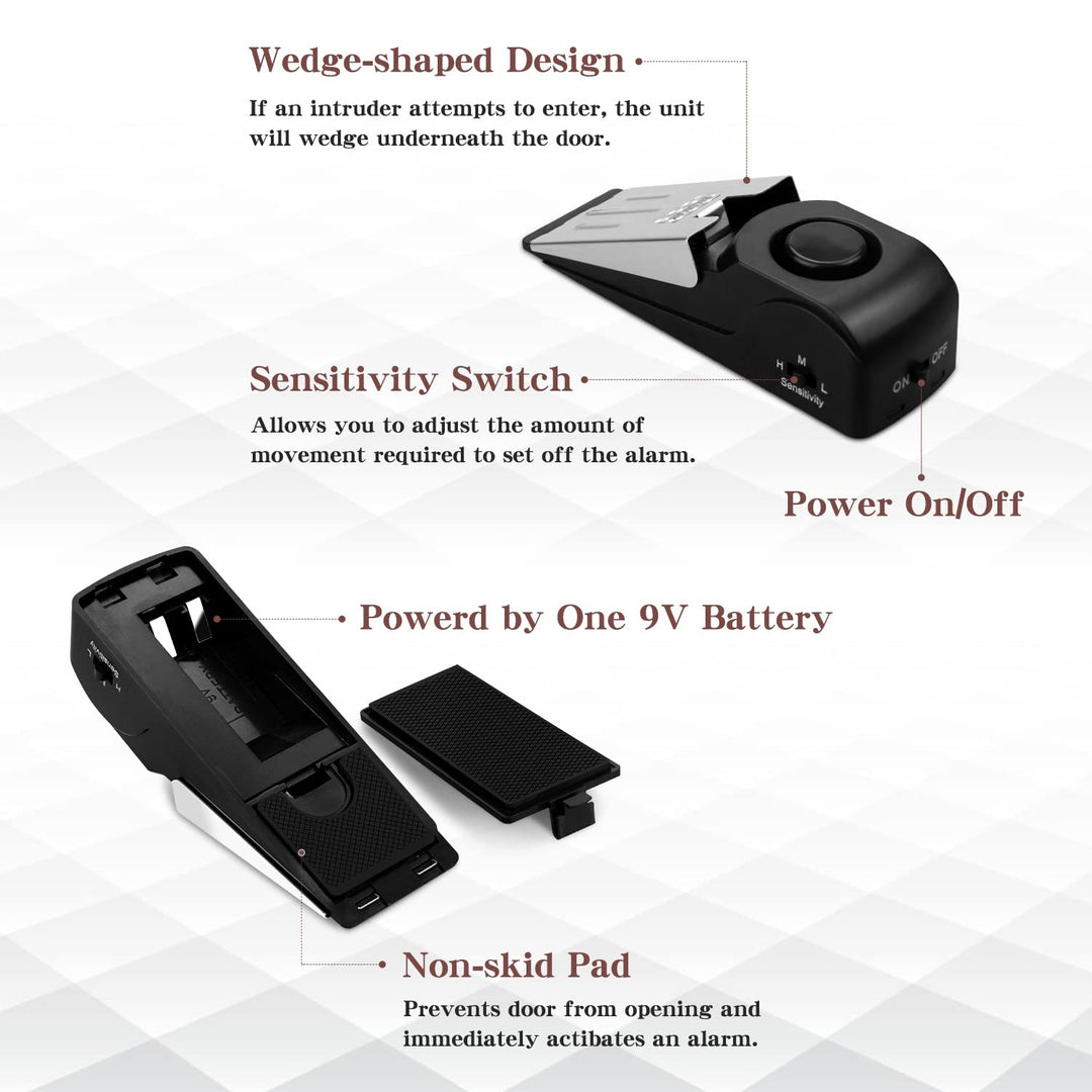 Door Stop Alarm with 120DB Siren Door Stop for Home &amp; Travel (Black) (Pack of 2)