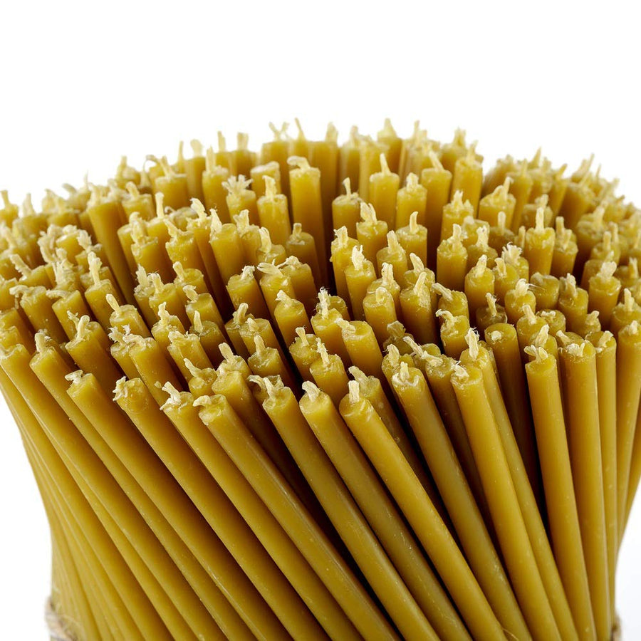 Pure Beeswax Candles - No-Drip, Smoke-Less, Tall, Thin Taper Candles – Decorative Candles for Church Prayer, Decor or Birthday Candles – Honey Scented Candles – 7.3”x0.24” (Yellow, 50pcs)