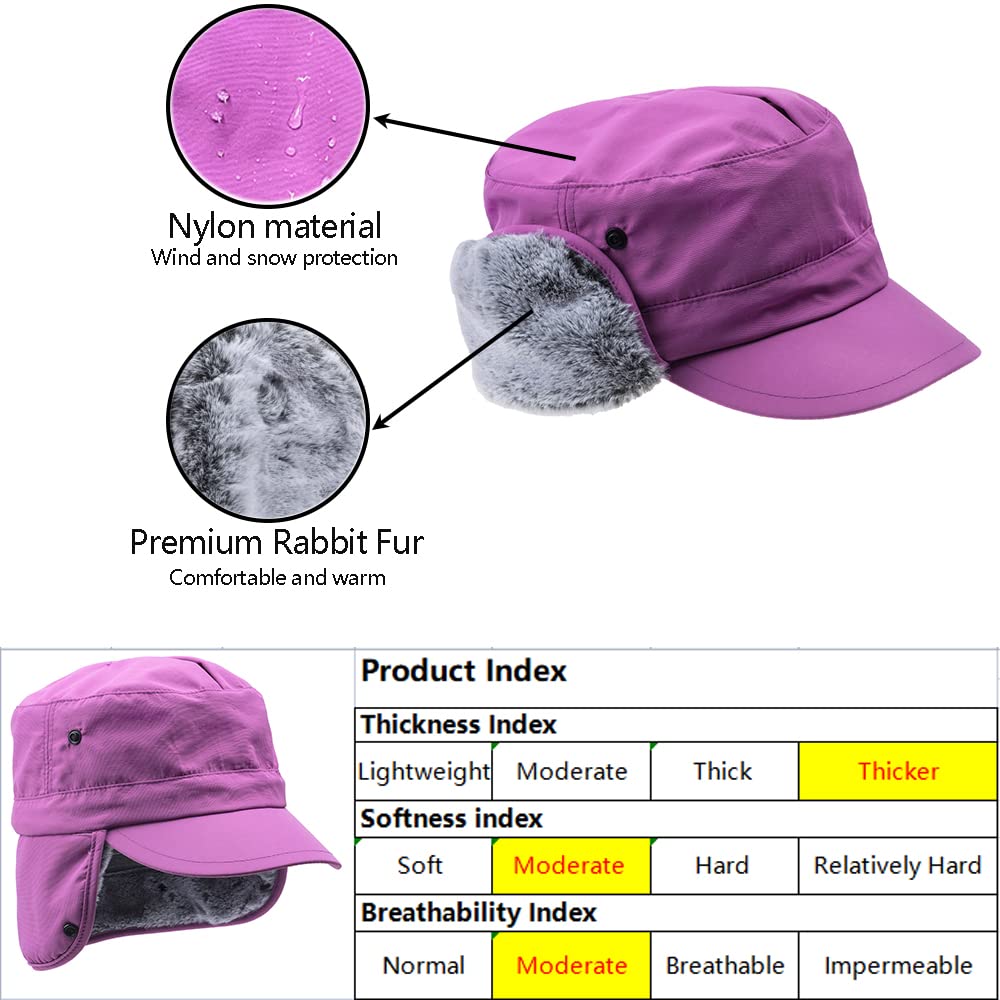 Winter Waterproof Cadet Cap Trapper Aviator Pilot Trucker Hat Earflaps Hunting Elmer Hunter, Purple, Large