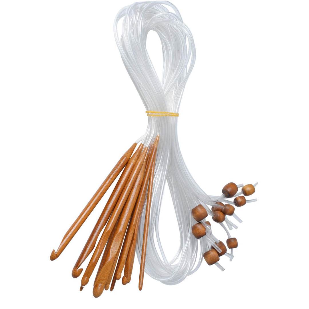 Afghan Tunisian Crochet Hooks Set with Cable and Beads, 12 Sizes 1.2M 48 Carbonized Bamboo Needle for Carpet Knitting