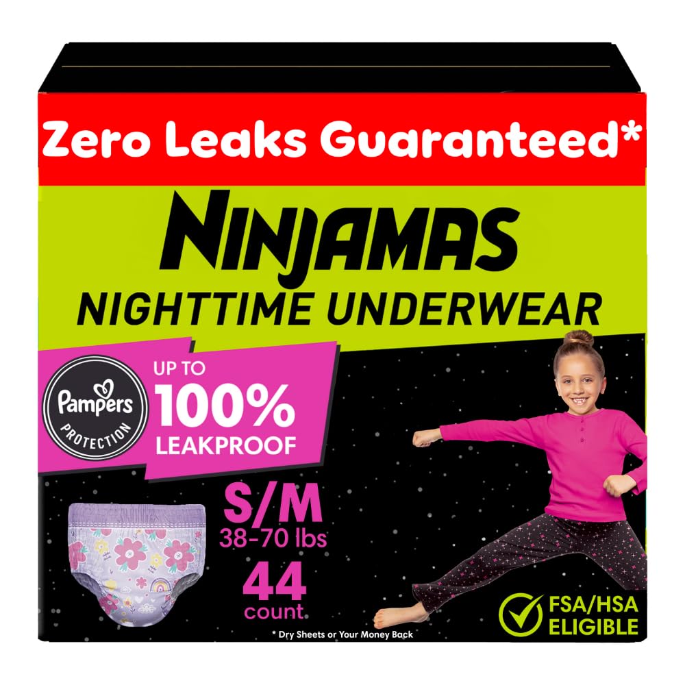 Pampers Nighttime Bedwetting Underwear Girls - Size S/M (38-70 lbs), 44 Count