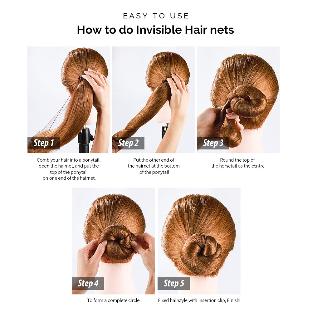 Hair Donut Bun Maker, Girls Hair Styling kit with 20 Pieces Invisible Hair Nets for Bun, 4pcs Donut Bun Maker, 5 pieces Hair Elastic Bands, 20 pieces Hair Bobby Pin