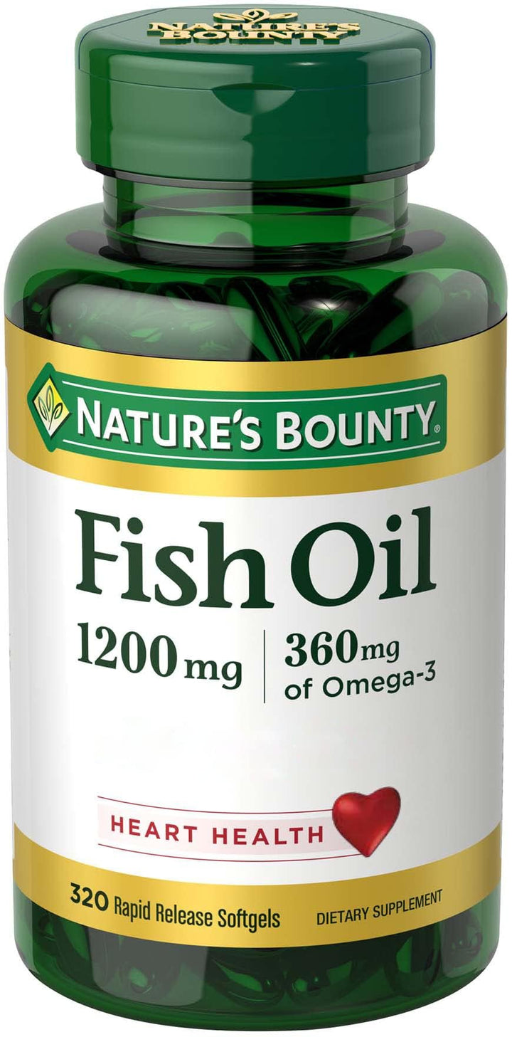Nature&#39;s Bounty Fish Oil, Dietary Supplement, Omega 3, Supports Heart Health, 1200mg, Rapid Release Softgels, 320 Ct