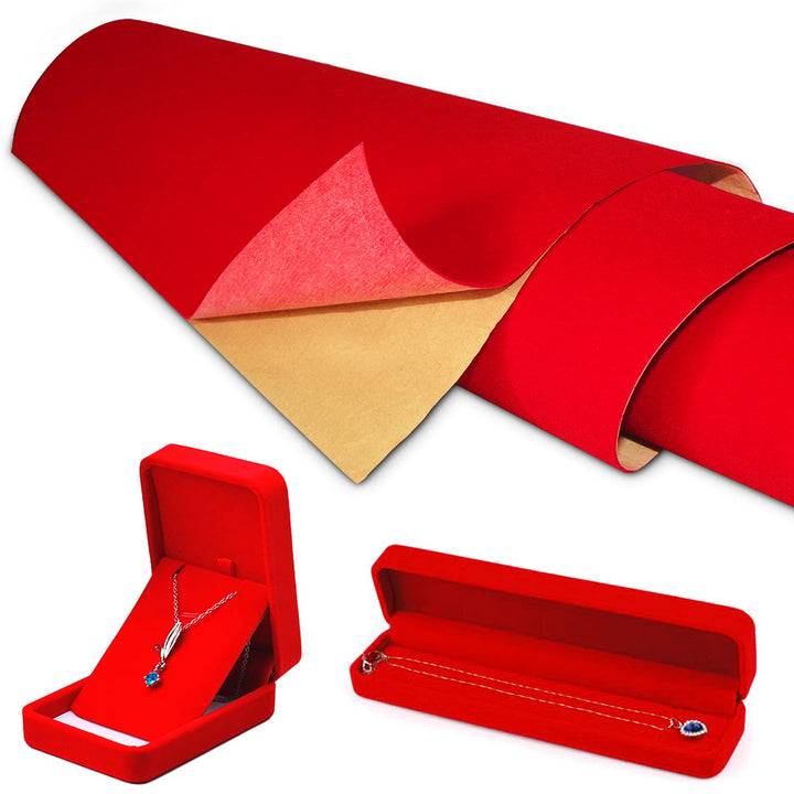 Red Self Adhesive Velvet Fabric Sticky Felt Sheets for Art &amp; Crafts, Jewelry Box, Drawer Liners- 2PCS x (17.3 inch x 39.3 inch)