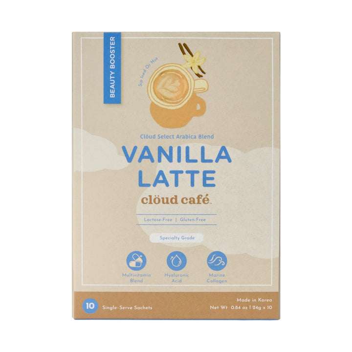 Collagen Infused Vanilla Latte Instant Coffee Packets - Hyalruonic Acid, Multivitamin Powder, &amp; Marine Collagen Single Serve Instant Coffee (10 Sachets)