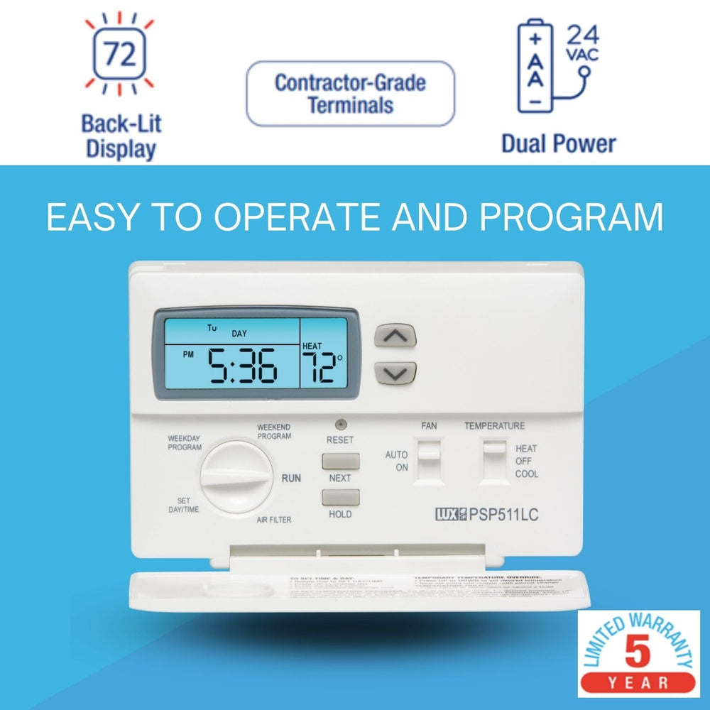 PRO PSP511LC 5-2 Day Deluxe Programmable Thermostat